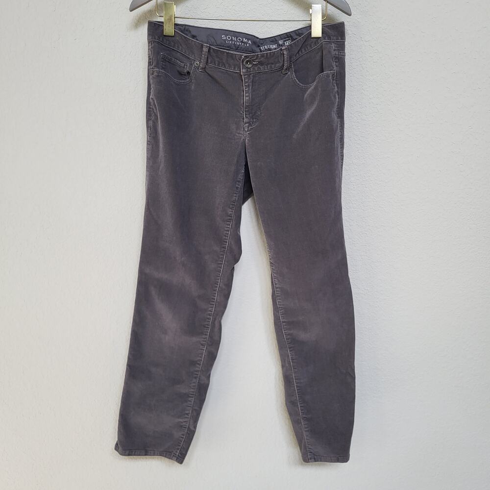 Sonoma Corduroy Pants Women Petite 12P Gray Stretch Casual Fall Winter Low Rise